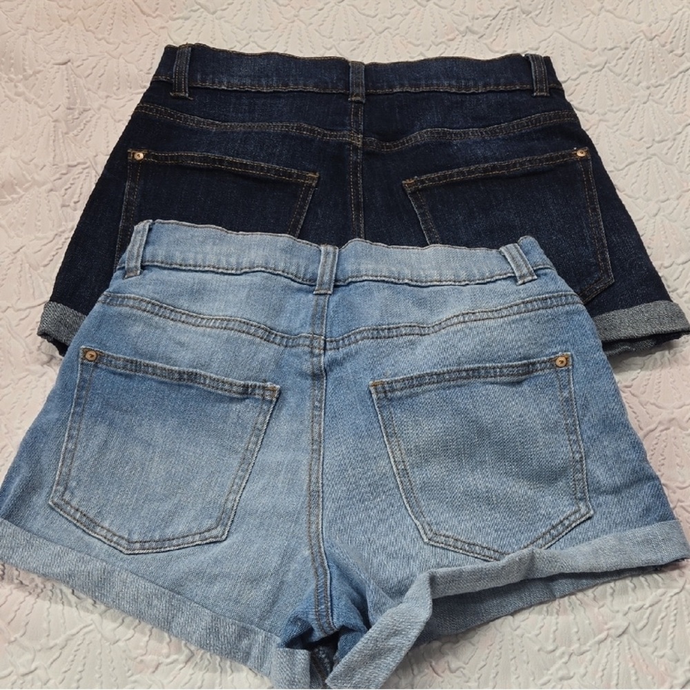 NOBO Women's Jean Shorts - Dark Blue, Light Blue, Distressed Blue - Picture 4 of 5